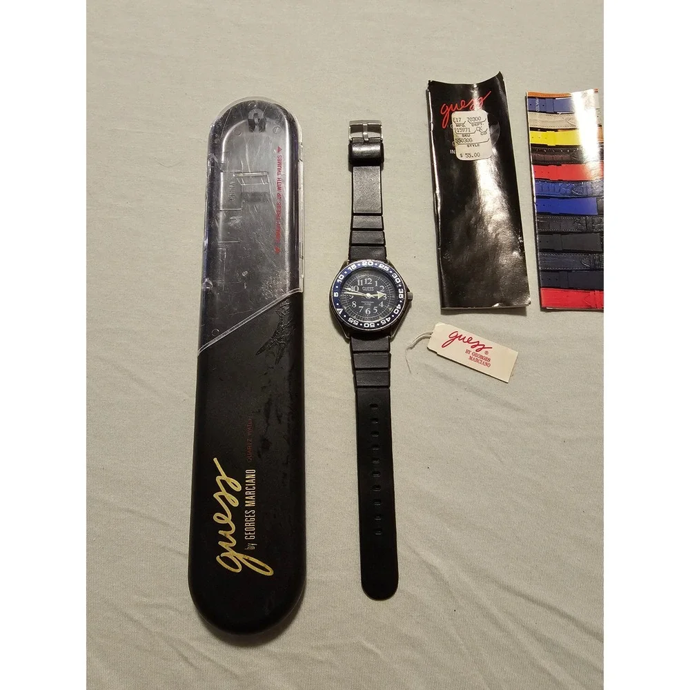 Guess Watch Black Rubber Diver Style Vintage 1991 Georges Marciano